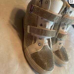 Gold and Cream High-Top Sneakers